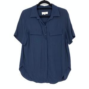 Anthropologie Porridge Women's Size Medium Button Front Shirt Navy Blue
